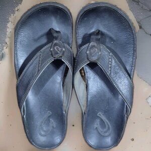Olukai Ohana Sandals Flip Flop Black Thong Leather Men's Size 9